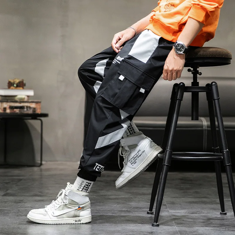 

Autumn Spring Casual Overalls Men Pants Men Loose Joggers Pants Fashion Male Spliced Hip Hop Pants Trouser Mid Waist Pants