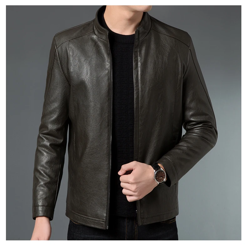 Winter Men's leather Jacket design stand collar Coat Men casual motorcycle leather coat Mens Sheepskin jackets Windbreaker Coats