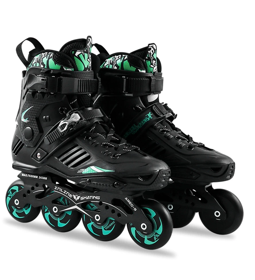 Обувь для взрослых роликовых коньков роликовые коньки новые Гладкие скользящие бесплатные роликовые коньки прочные безопасные коньки размер 35-44 для женщин и мужчин - Цвет: black-green