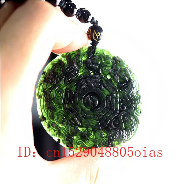 

Chinese Natural Black Green Jade Dragon Phoenix Pendant Beads Necklace Charm Jewelry Obsidian Carved Amulet Gifts for Women Men