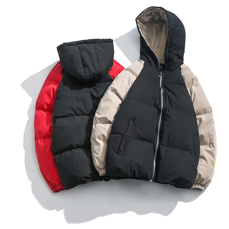 

Hit Color Patchwork Male Coat Windproof Winter Man Hooded Coat Keep Warm M-5XL Red Khaki Men's Coats Winter