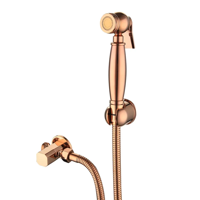 

Bidet Spray Faucets For Toilet Bidet Spray Set Rose Gold Hand Held Sprayer Soild Brass Shattaf Douche Kit Bathroom Attachment
