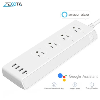 

Wifi Smart Power Strip Surge Protector 4 AC US Plug Multi Outlets Socket with USB Extension Cord Work with Alexa Google Home