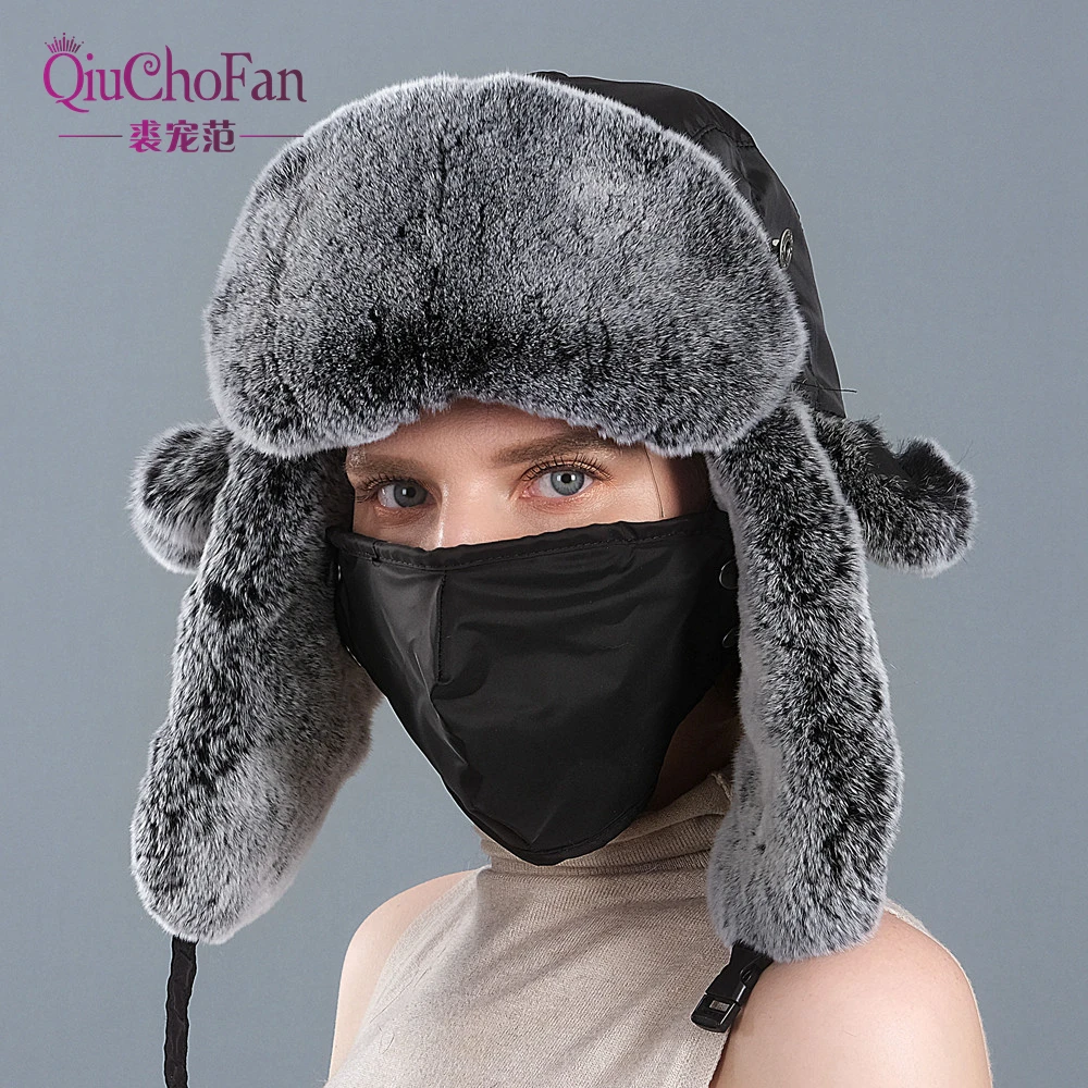 

2020 New Winter Rex Rabbit Fur Outdoor Cycling Lei Feng Hat Men and Women Cold And Windproof Warm Earmuffs Removable