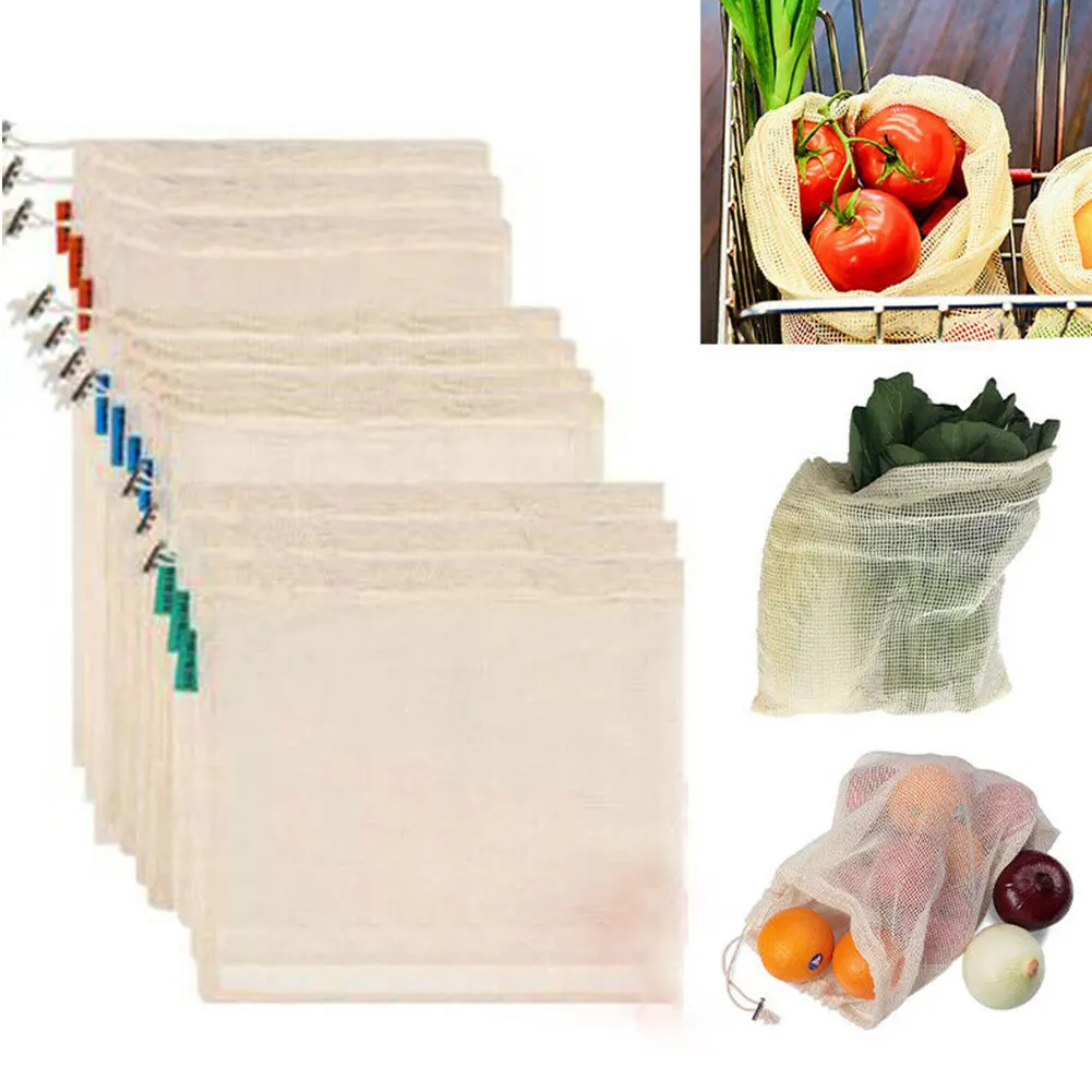 10pcs Home Portable With Drawstring Mesh Bag Fruit Grocery Washable Vegetable Organizer Toys Shopping Storage Reusable Travel | Дом и сад