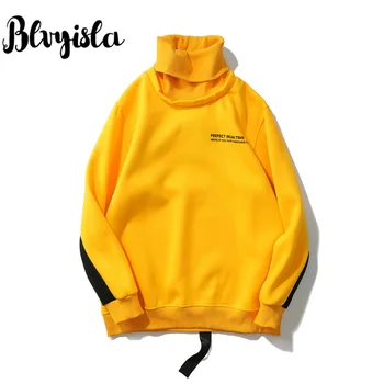 

Blvyisla Orange Black Color Hoodies Sweatshirts Casual Men Outwear High Collar Hip Hop Style Coat