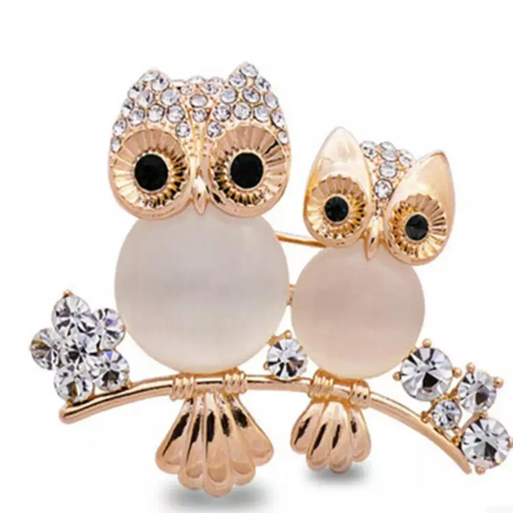 

LNRRABC Women Double Owl Rhinestone Brooch Pin Girls Badge Gift Rhinestones Fashion Jewelry Charms For Women Bijoux Bijouterie