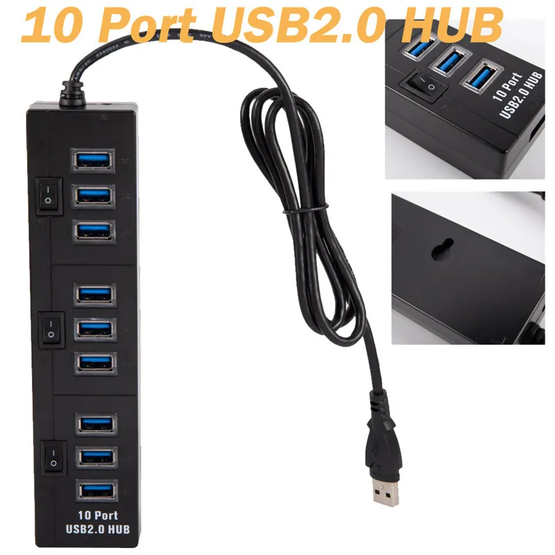 CARPRIE 10 портов USB2.0 концентратор смарт-порт для зарядки 3 отдельные переключатели вкл/выкл высокоскоростной USB концентратор переходник разветвитель для ПК ноутбука