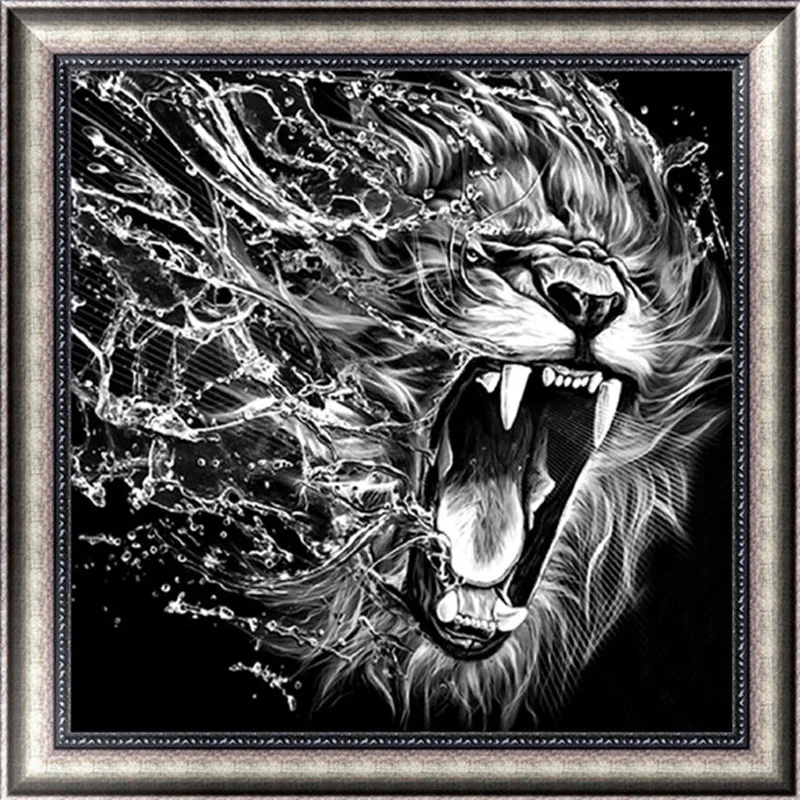 

Full-Diamond 5D Diy Diamond Pattern Diamond Embroidery Cross-Stitch Rhinestone Painting Decoration,Open Mouth Lion