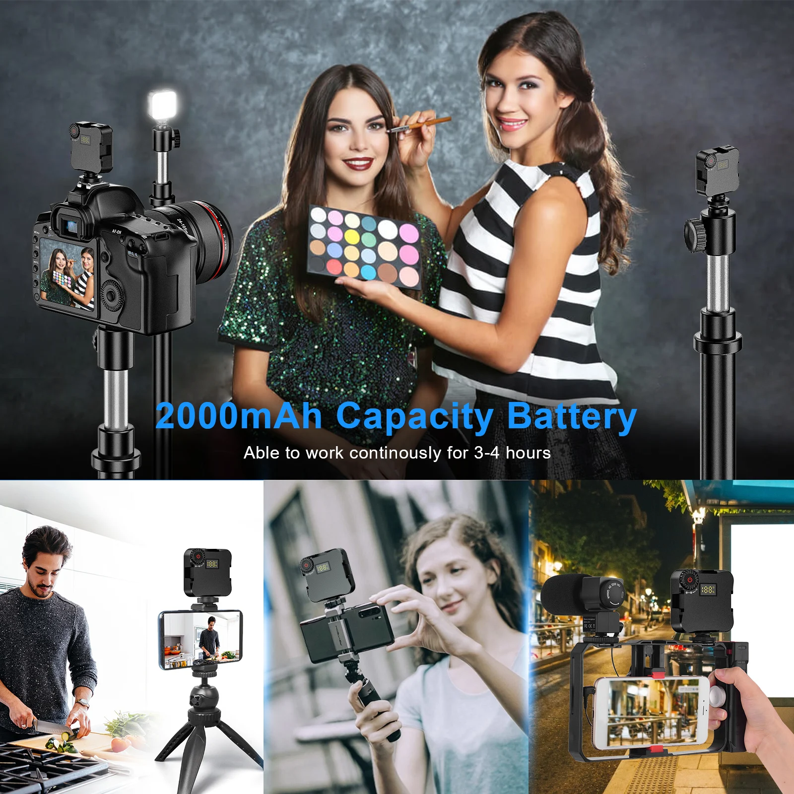 Mini Video Fill LED Studio Light For Photography Lighting 2000mAh Camera Lamp 3 Cold Shoe Holder Type-C Charge