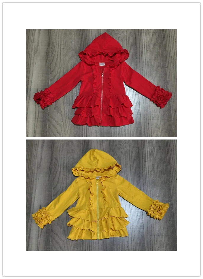 baby girl top clothes girls fall/winter hoodie solid red/yellow coat with ruffle children kids fashionable clothing