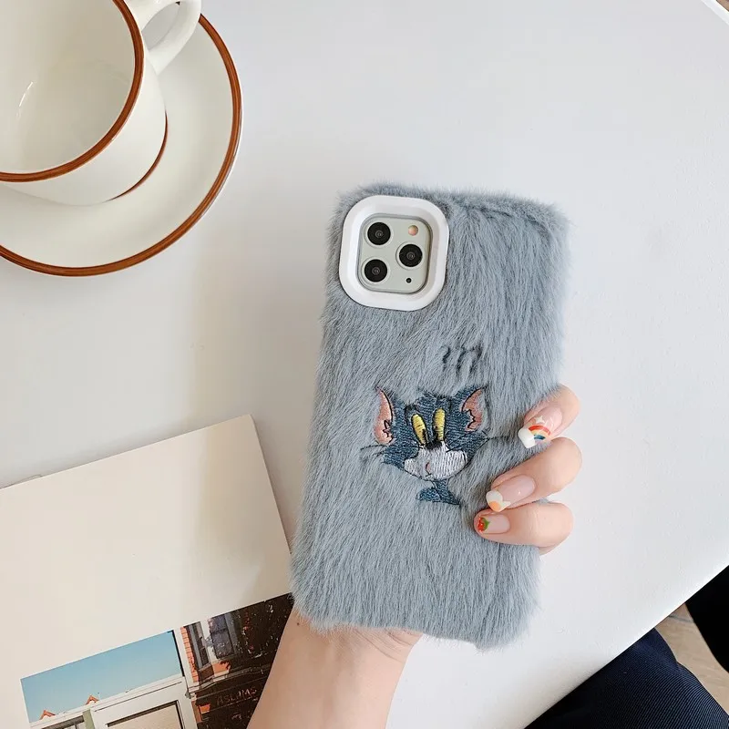 Gelandge мультфильм вышивка мех Чехлы для iPhone X XS XR 11 Pro Max 7 8 Plus теплая рука милый мягкий плюшевый Телефон задняя крышка Coque - Цвет: I