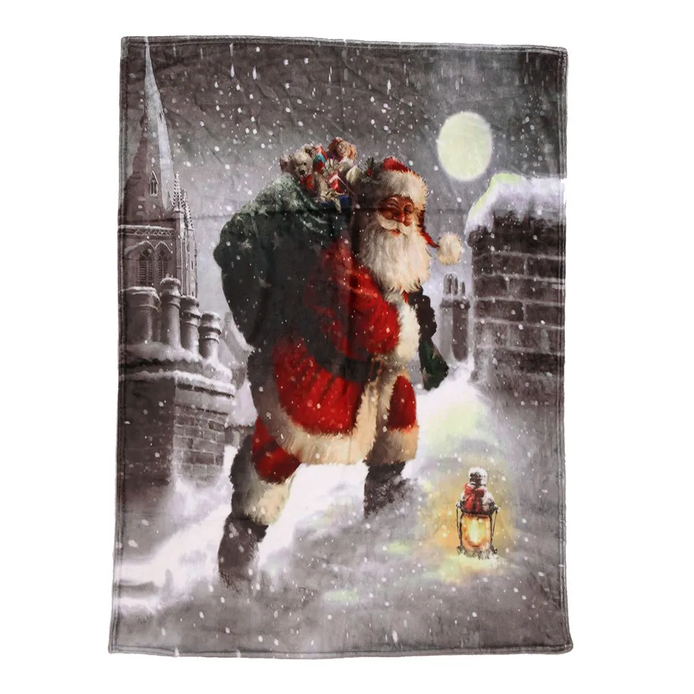 OUNEED Christmas Blanket Flannel Fabric Sofa Bed Blanket 150x200CM Warm Soft Throw Travel Patchwor Winter Bedspread Blanket#45