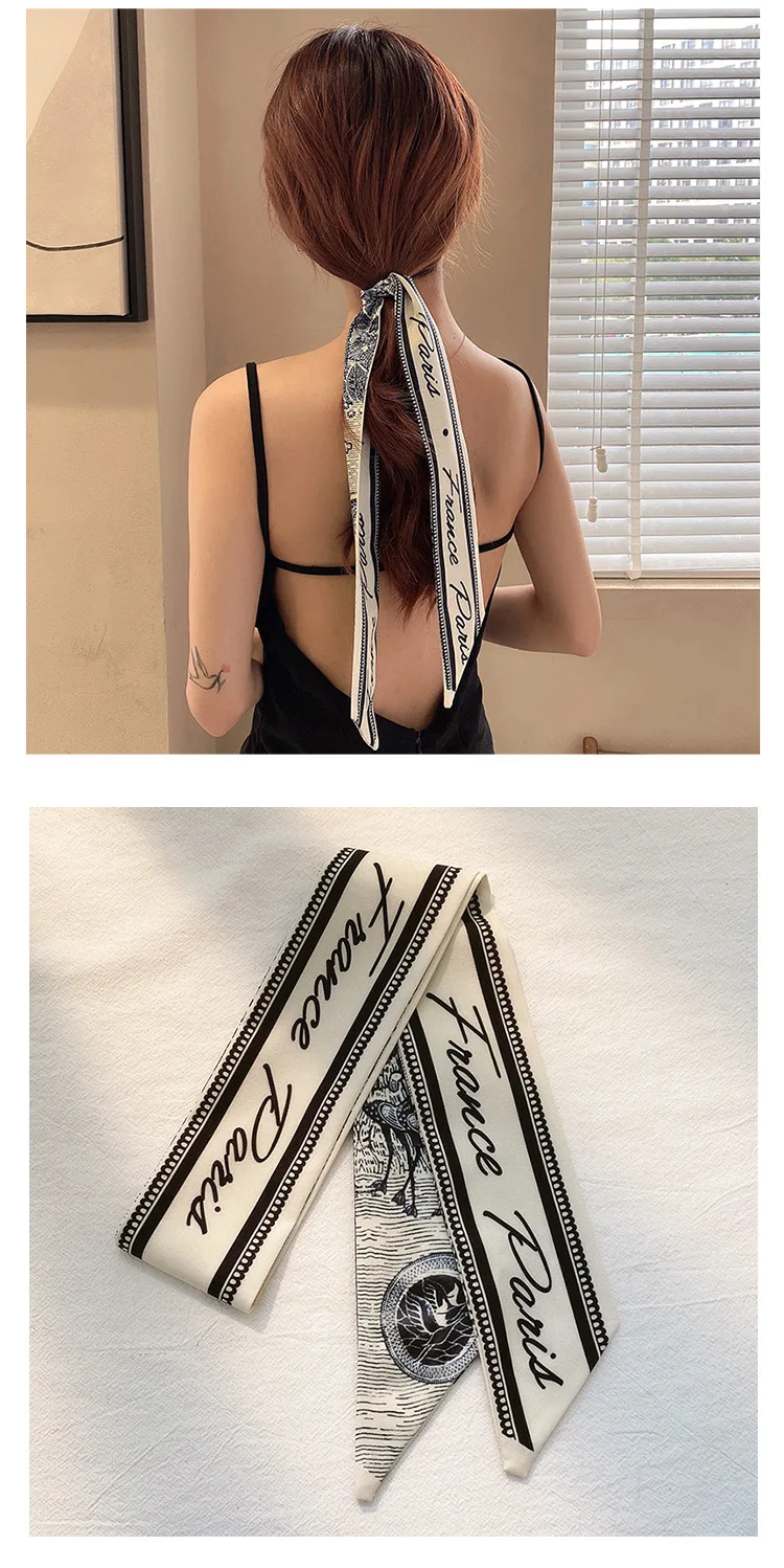 Women Silk Scarf Headband Female Tied Hair Summer Ribbon Retro French Bow Korean Horsetail Bundle Japanese Girl Hair Headdress