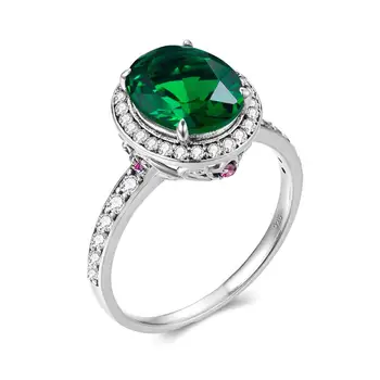 

Sterling Silver Rings For Women Original Vintage Ring Oval Green Emerald Inlaid Zricon Gemstone Gothic Jewelry Halloween Gift