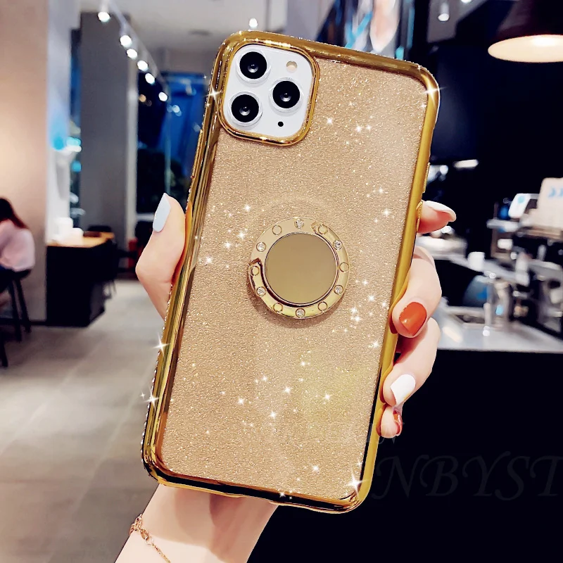 Блестящий силиконовый чехол со стразами для iPhone 12 Pro Max SE 2020 11 7 8 6S Plus блестящий XS MAX