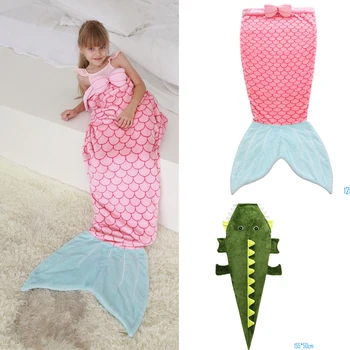 

Kids Sleeping Bags Cartoon Shark Mermaid Tail Blanket For Anti-kick Super Soft Sleeping Flannel Blankets Child Sleeping Bags