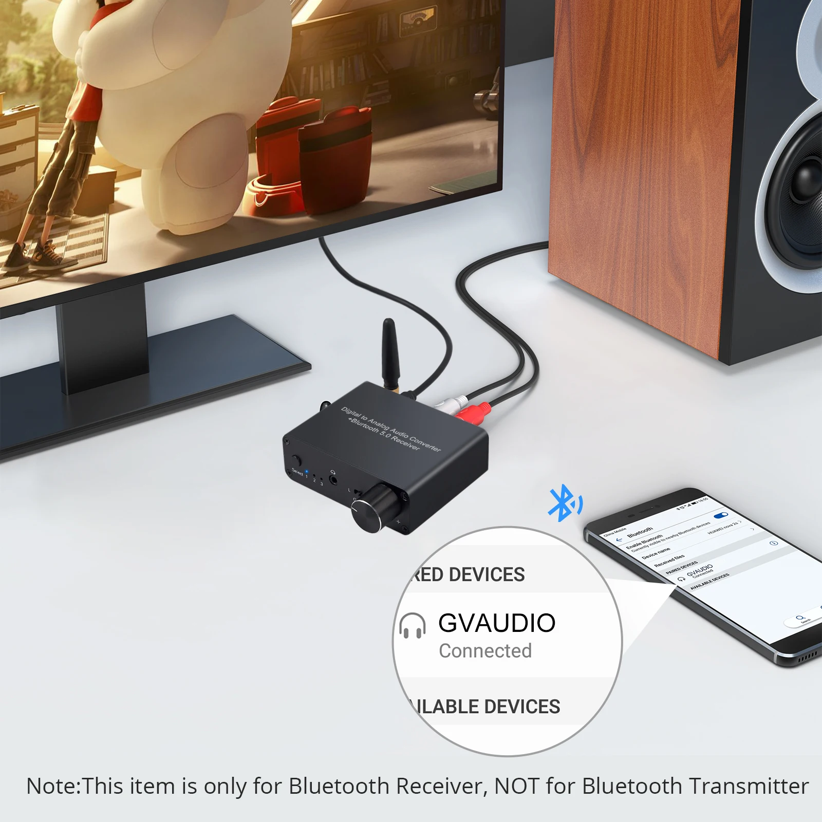 eSYNiC 192kHz Bluetooth Digital to Analog Converter Optical Coaxial to RCA 3 5mm DAC Converter with Headphone Amplifier 16 300 