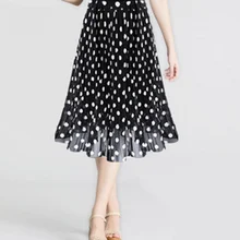 Новая женская шифоновая юбка в горошек белый черный Faldas высокая талия длинный шифон плюс размер Jupe женские плиссированные юбки в складку XL XXL XXXL AQ443
