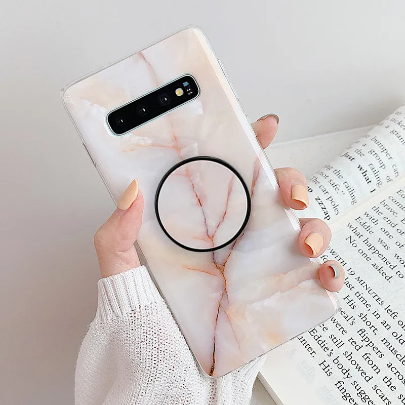 Style A2 FLYKYLIN Гладкий мрамор чехол для Samsung Galaxy S8 S9 S10 Plus S10e задняя крышка на Мягкий ТПУ силиконовый чехол для телефона с подставкой для держателя - Цвет: Style A2