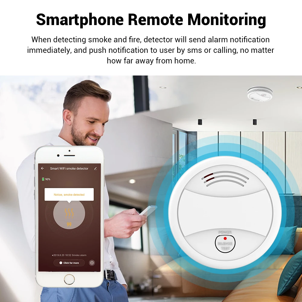 CPVan SM05W Smoke Detector WiFi Tuya Smart Life APP Control Smoke Sensor WiFi Alarm Detector Alarm Systems Security rookmelder