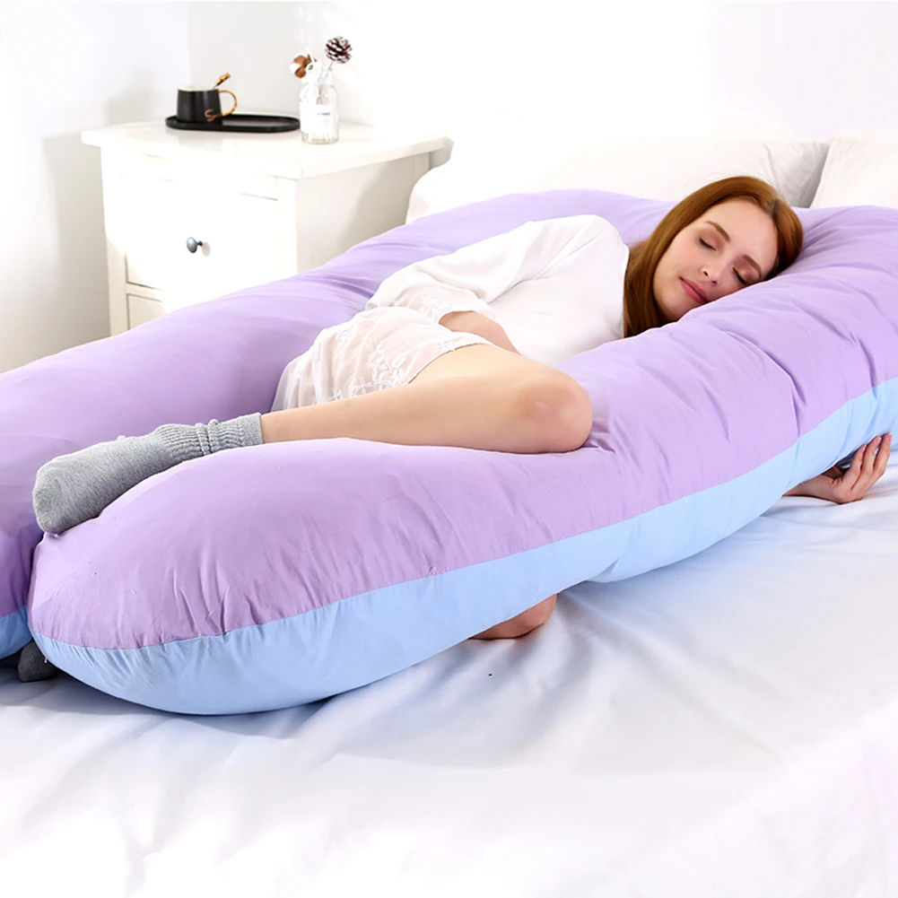 Подушка для сна для беременных женщин, хлопковые однотонные u-образные подушки для беременных