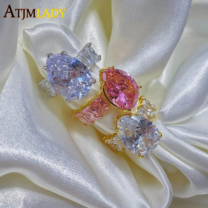 Женское кольцо Багет с розовым цирконием роскошные обручальные кольца