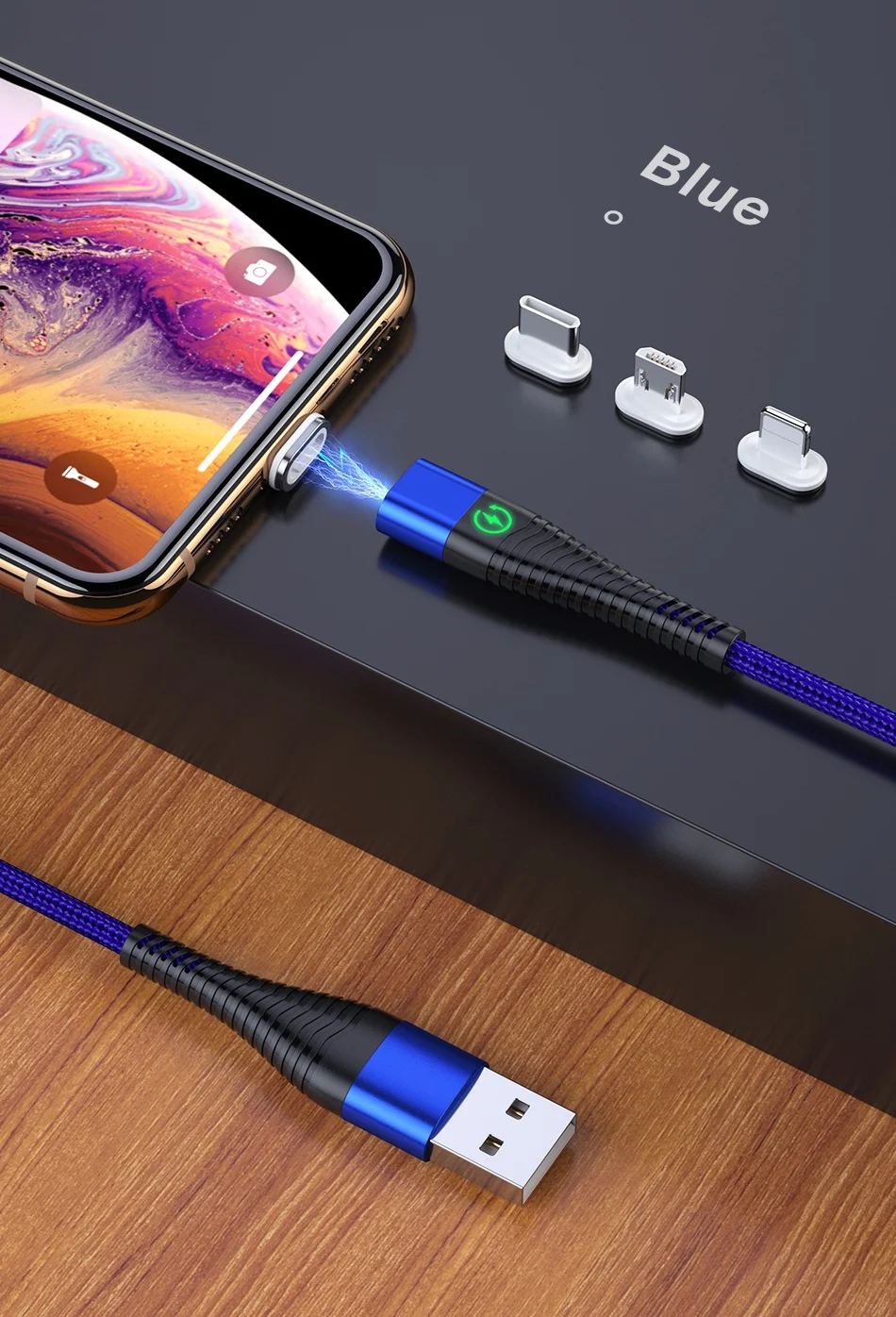 Магнитный USB кабель ROCK светодиодный светильник Micro usb type-C кабель для iPhone XS X Быстрая зарядка usb type C зарядный провод шнур для samsung