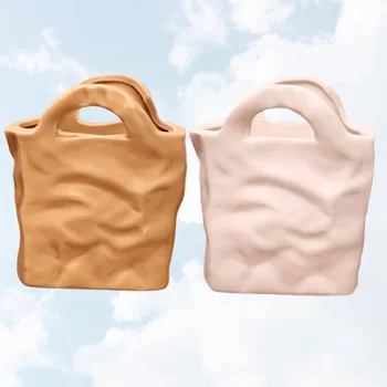 

2pcs Simple Flowerpot Creative Paper Bag Flower Pot Ceramic Bag Shape Plant Pot Household Decoration DIY Crafts (Assorted Color)