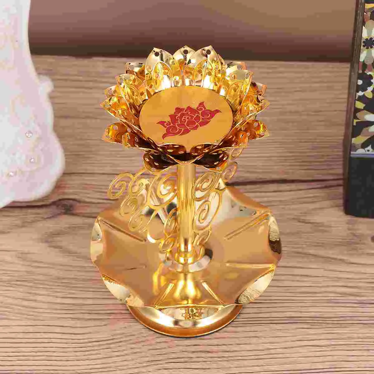 4.5 Inch Candlestick Lotus Carving Candle Holder Golden Alloy Buddhist Holder