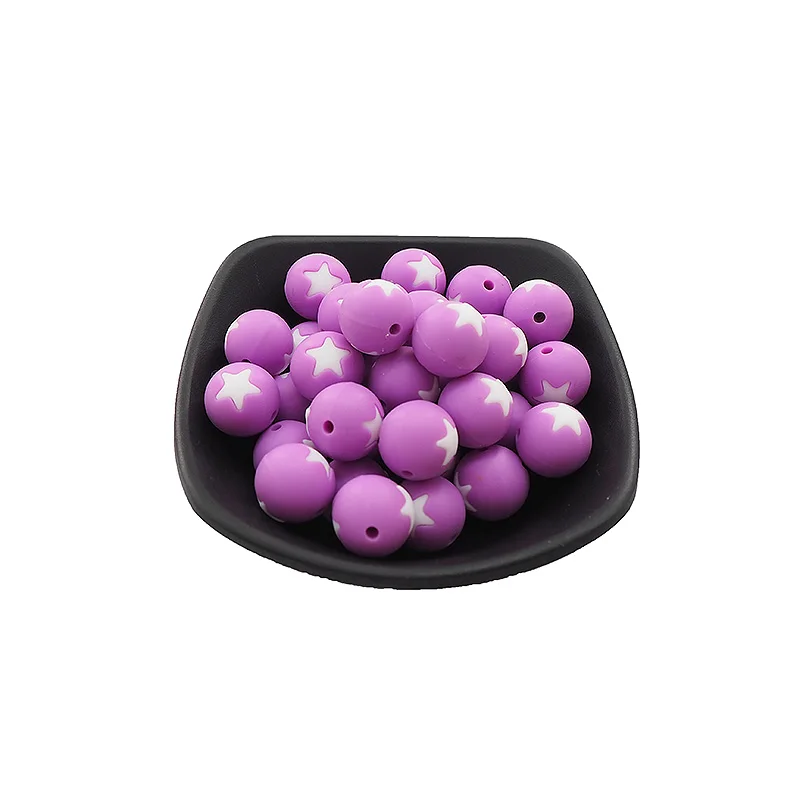 9 Purple Chenkai 50 шт. силиконовый Прорезыватель зубов в виде звезды бусины круглой формы Прорезыватель для зубов детские Жевательная соска для DIY браслет, ожерелье цепь - Цвет: 9 Purple