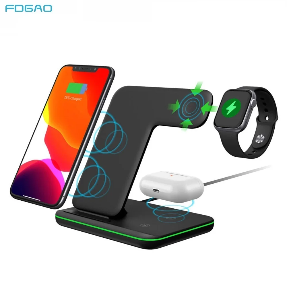 FDGAO 20W 3 in 1 Qi Fast Wireless Charger Pad Dock Station For iPhone 12 11 Pro XS Max XR X 8 Apple Watch SE 6 5 4 3 AirPods Pro