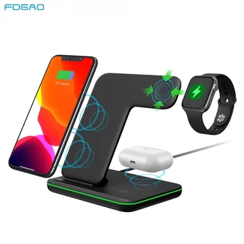 FDGAO 20W 3 in 1 Qi Fast Wireless Charger Pad Dock Station For iPhone 12