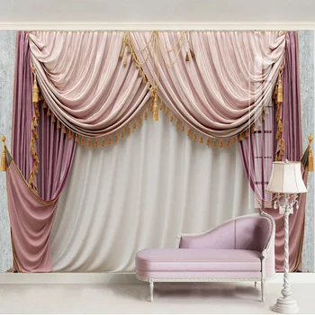 

Custom 3D Wall Mural European Style 3D Stereo Curtain Lace Wallpaper Living Room Bedroom Creative Art Home Improvement Stickers