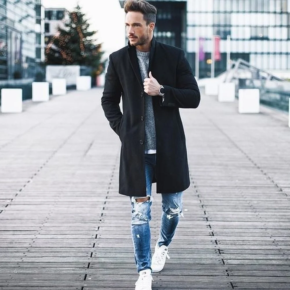 Vogue Fashion Autumn Winter Men Long Trench Coat Plus Size Solid Color Lapel Collar Men Wool Overcoat Brand Casual Mens Coats Vogue Fashion Autumn Winter Men Long Trench Coat Plus Size Solid Color Lapel Collar Men Wool Overcoat Brand Casual Mens Coats