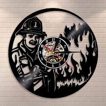 

First Responder Firefighter Wall Clock Fire Department Office Wall Decor Vintage Vinyl Record Wall Clock Fireman's Prayer Gift