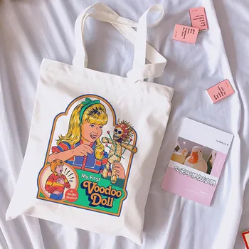 

Fresh A Canvas Bag With Devil's Animated Fashion Pattern Women Shoulder Bag Canvas Bag Cute Cartoon Art