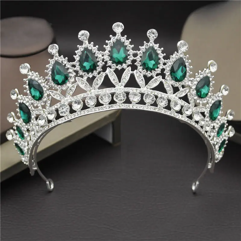 Silver Green Великолепная розовая Хрустальная свадебная тиара свадебная корона ободок тиара королевские украшения для волос пышная корона аксессуары для головы - Окраска металла: Silver Green