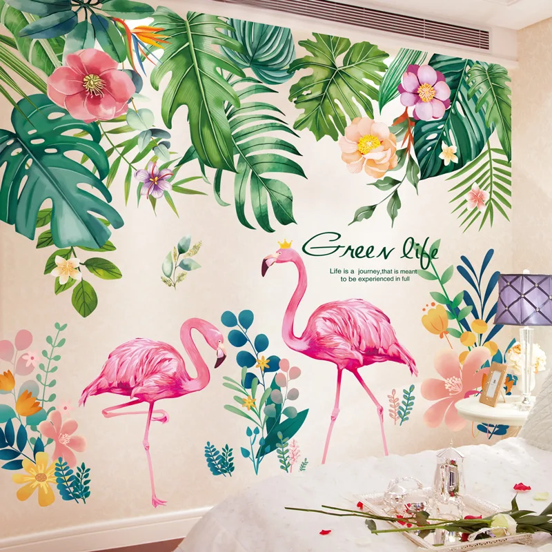 

Flamingo Animals Wall Stickers DIY Tree Leaves Wall Decals for Kids Bedroom Living Room Nursery Home Decoration
