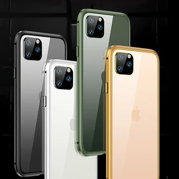 

For Iphone11 11 pro Case Double Sided Glass Metal Phone Case For Iphone11 pro max Case 360 Full Proection Metal glass phone case