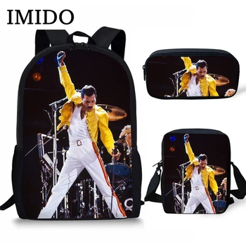 

IMIDO Stylish Backpack Queen Band Bohemian Rhapsody Printing Large Shoulder Backpack 3Pcs/set Kids Custom Students Bookbags 2019