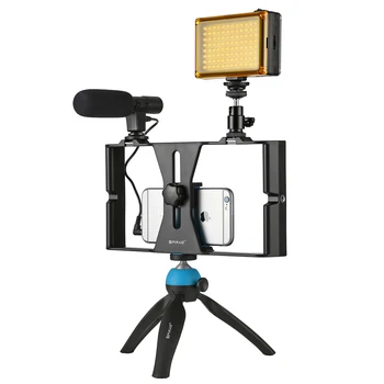 

PULUZ PKT3023 Smartphone Video Rig LED Studio Light Video Shotgun Microphone Mini Tripod Mount Kits Photo Studio kits