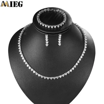 

MIEG 3pcs/Set Fashion Teardrop Crystal Zirconia Necklace and Earring and Bracelets For Women or Bridal Wedding Party Jewelry Set