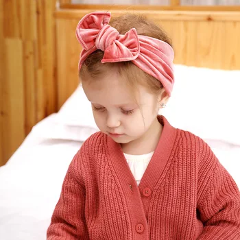 

14 Colors Baby Big Bows Headbands Children Gold Velvet Wide Stretch Top Knot Turban Head wrap Kids Girls Hair band Accessories
