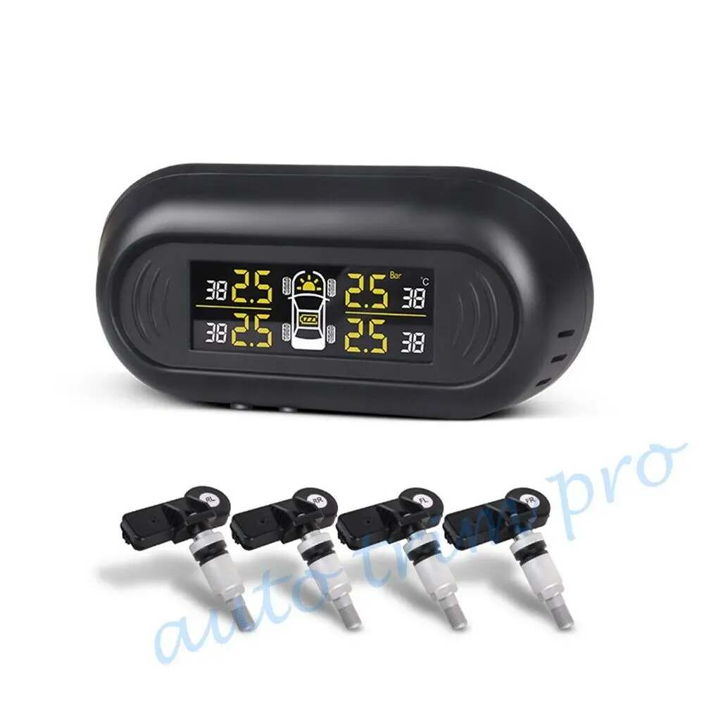 Автомобильная солнечная энергия цифровой ЖК-дисплей беспроводной TPMS система контроля давления в шинах с 4 внешними датчиками