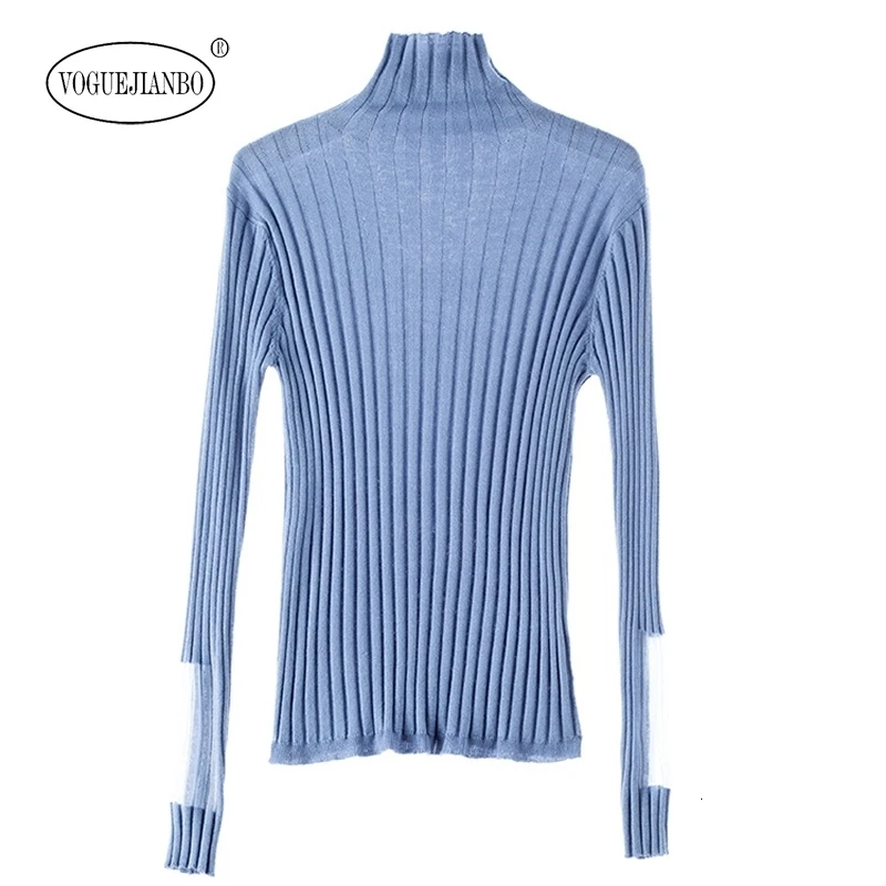 2020 spring new high collar bottoming shirt women's slim long sleeve stitching sweater vadim swetry jumpers maglioni sueter top