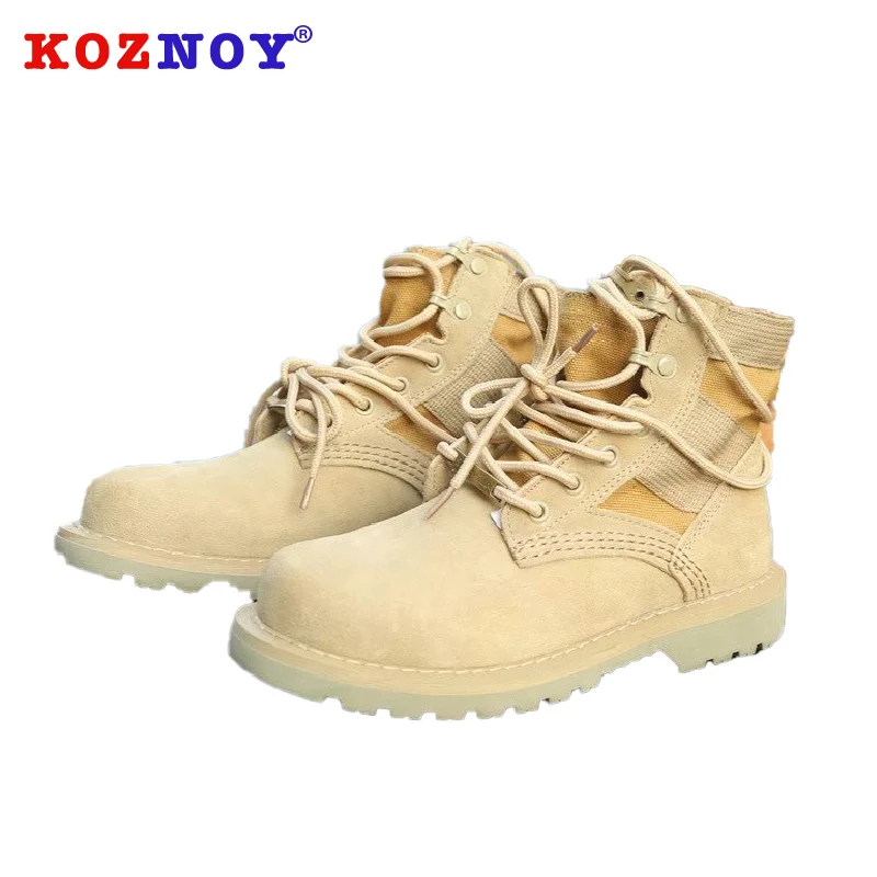 

Koznoy Women Boots Spring Autumn Fashion Flat Bottom Dropshipping Breathable Solid Rubber Cross Tied Lace Med Heel Women Boots