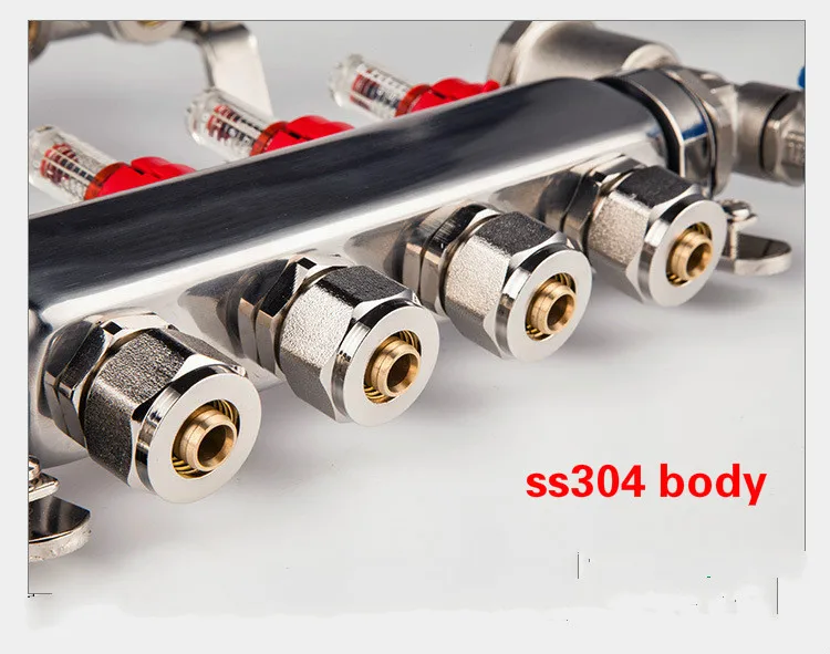 DN25 PEX1/2 2-8way 304 нержавеющая сталь напольный нагревательный коллектор с расходомером нагревательный коллектор воды