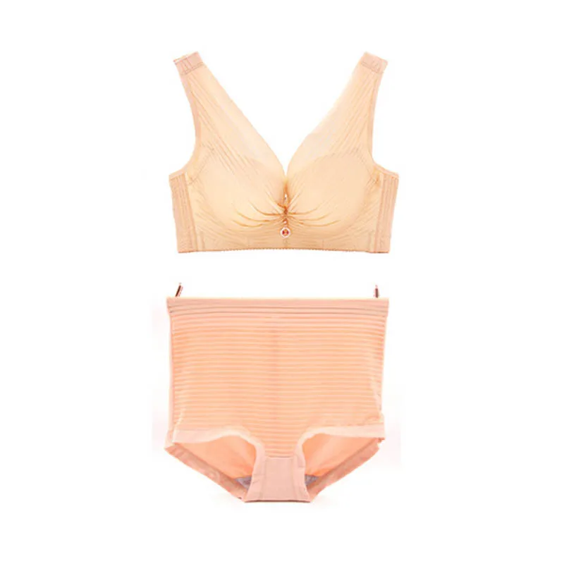 Plus Size Sexy Seamless Women's Bra Briefs Set Lingerie Set High Waist Panties Push Up Brassiere C D E Cup Wireless Bralette - Цвет: 02