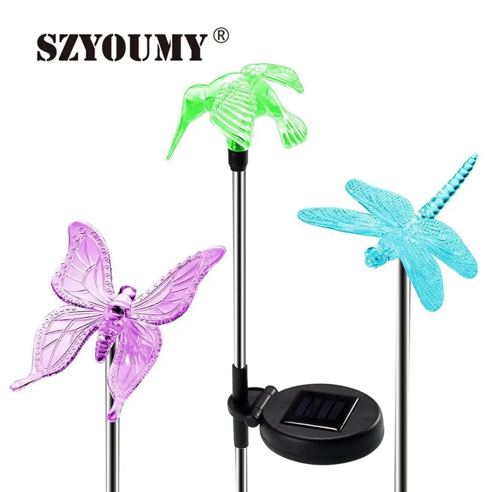 

SZYOUMY RGB LED Solar Garden Light Outdoor Waterproof For Garden Decoration Butterfly Bird Dragonfly Modern path Lawn Solar Lamp